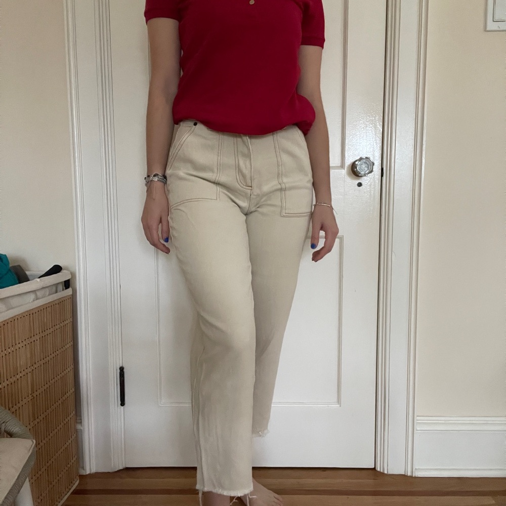 Cream high rise straight jeans